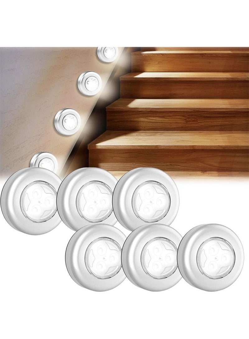 DUNISO 6 Pcs Puck Lights，Closet Light，Battery Powered Push Lights, LED Puck Lightings, Save Space，Convenient and Durable，for Hallway Bathroom Bedroom Kitchen Closet Car Interior，White Light - Image 1