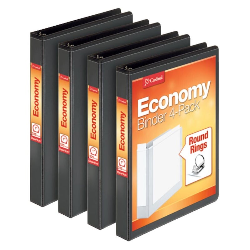 Cardinal Economy 3 Ring Binder, 1 Inch, Presentation View, Black, Holds 225 Sheets, Nonstick, PVC Free, 4 Pack of Binders (79512) - Image 2