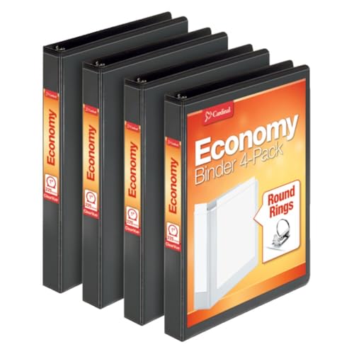 Cardinal Economy 3 Ring Binder, 1 Inch, Presentation View, Black, Holds 225 Sheets, Nonstick, PVC Free, 4 Pack of Binders (79512) - Image 1