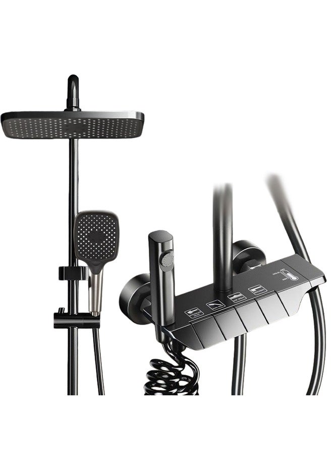 Arabest Shower System Thermostatic, 4-Function Piano Key Wall-Mounted Shower Set, with 12" Shower Head, 3 Function Hand Shower, Bath Mixers and Bidet Sprayers Brass Body（Black）  - Image 1