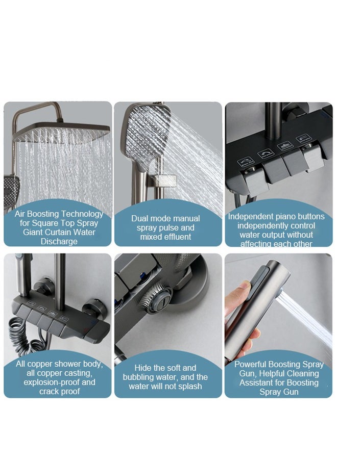 Arabest Shower System Thermostatic, 4-Function Piano Key Wall-Mounted Shower Set, with 12" Shower Head, 3 Function Hand Shower, Bath Mixers and Bidet Sprayers Brass Body（Black）  - Image 2