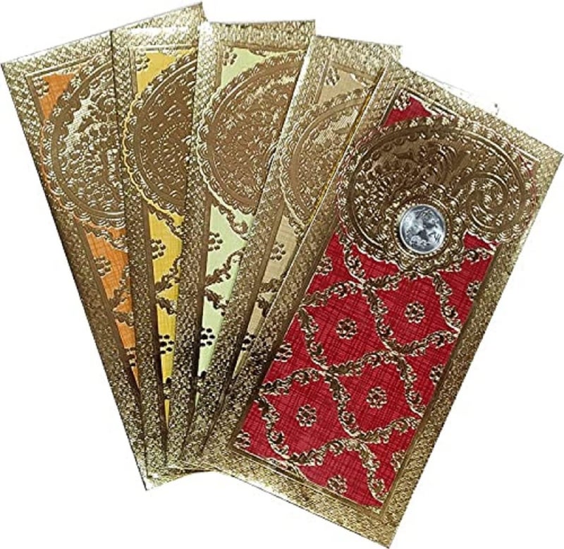 Peeplvalue 100 Pcs Designer Sagan Cash Gift Money Envelopes | Shagun Envelope with golden metallic Border Design and Coin Money Included for Wedding, Birthday, Anniversary or Any Occasions - Image 3