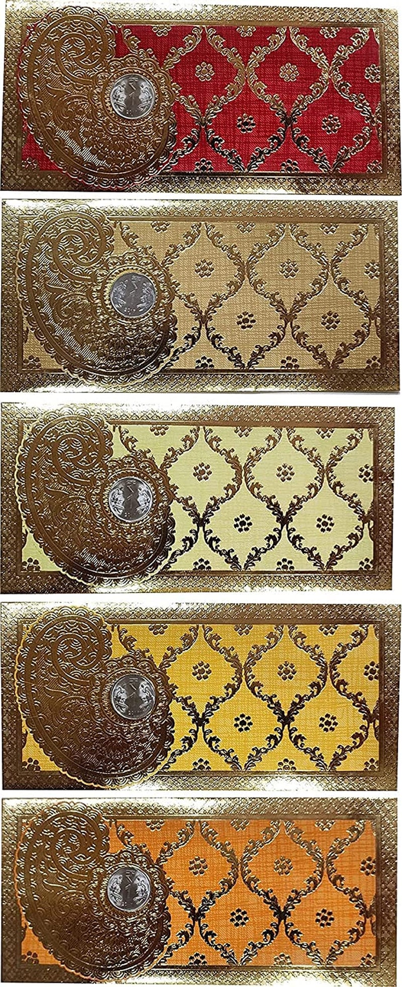 Peeplvalue 100 Pcs Designer Sagan Cash Gift Money Envelopes | Shagun Envelope with golden metallic Border Design and Coin Money Included for Wedding, Birthday, Anniversary or Any Occasions - Image 2