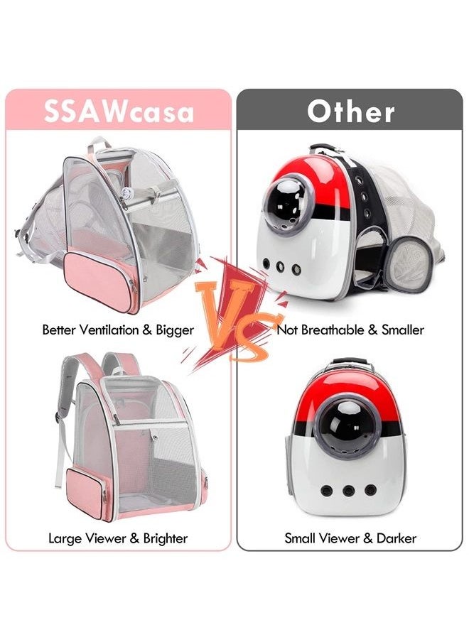 SSAWcasa - Cat Backpack Expandable,Large Pet Carrier Backpack,Cat Bookbag,Airline Approved Pet Travel Backpack Carrier Bag,Clear Outdoor Hiking Backpack for Small Dog Cat Puppy Kitten Bunny Bird Chicken (Pink) - Image 1