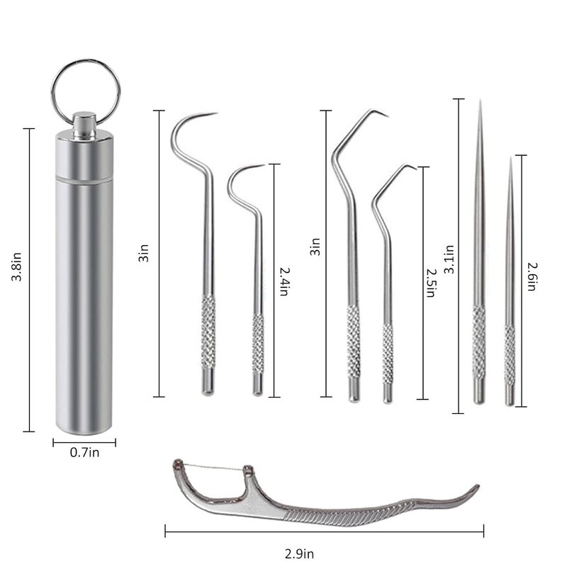 ZHENROAD 2 Set 7Pcs Portable Stainless Steel Toothpicks Pocket Set Reusable Metal Toothpicks Rooth Cleaning Kit with Holder for Outdoor Picnic Camping Traveling - Image 2