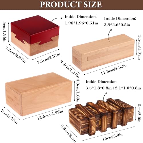 Oppaxf 4 Pack Wooden Secret Puzzle Box with Hidden Compartment 3D Brain Teaser Magic Drawers Gift Card Puzzle Box for Adults and Kids - Image 5