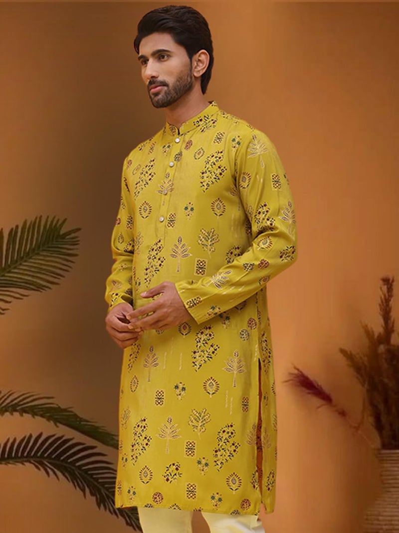 jompers قميص كورتا بأكمام طويلة من جومبرز بتصميم مزخرف بالأزهار من مزيج الحرير للرجال - Image 3