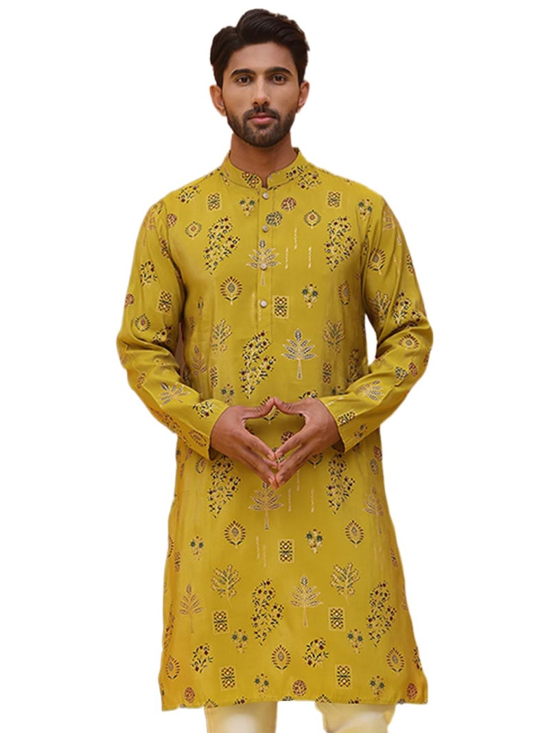 jompers قميص كورتا بأكمام طويلة من جومبرز بتصميم مزخرف بالأزهار من مزيج الحرير للرجال - Image 1