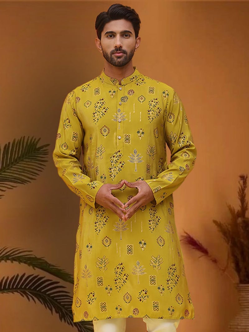 jompers قميص كورتا بأكمام طويلة من جومبرز بتصميم مزخرف بالأزهار من مزيج الحرير للرجال - Image 5