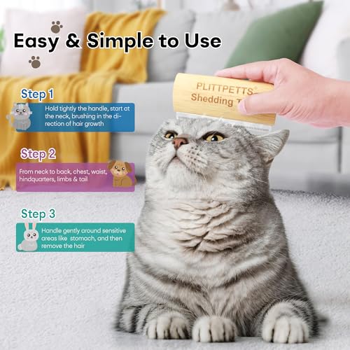 PLITTPETTS Dog Brush for Shedding, Deshedding Grooming Tool for Dogs, Cats & Horses, Dog Grooming Brush Pet Hair Removal Tool Painlessly Remove for All Hair Types, 5.2 Inch Ergonomic Handle - Image 3