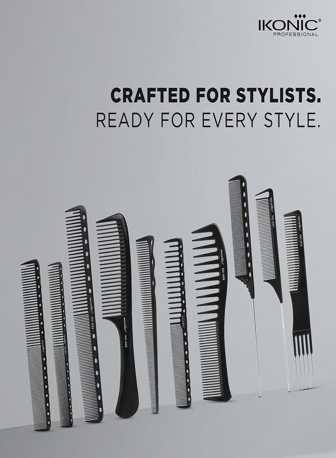 Ikonic Professional Hair Dressing Comb Set of 10 with Pouch for Detangling, Frizz Free Styling & Shine, Durable & Chemical Resistant, For All Hair Types, Personal Use, Salons, Beauty Parlours & Spas - Image 2