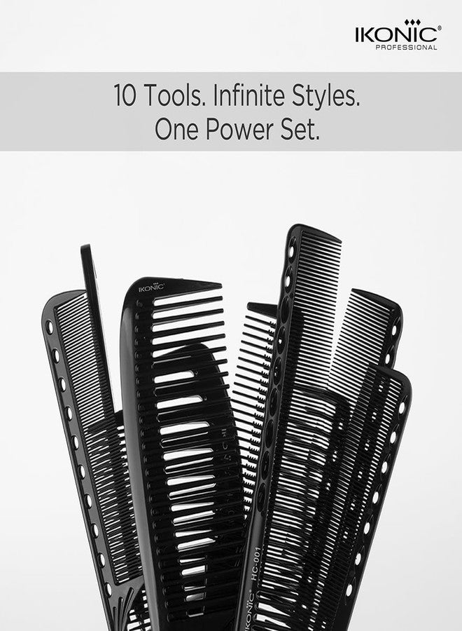 Ikonic Professional Hair Dressing Comb Set of 10 with Pouch for Detangling, Frizz Free Styling & Shine, Durable & Chemical Resistant, For All Hair Types, Personal Use, Salons, Beauty Parlours & Spas - Image 5