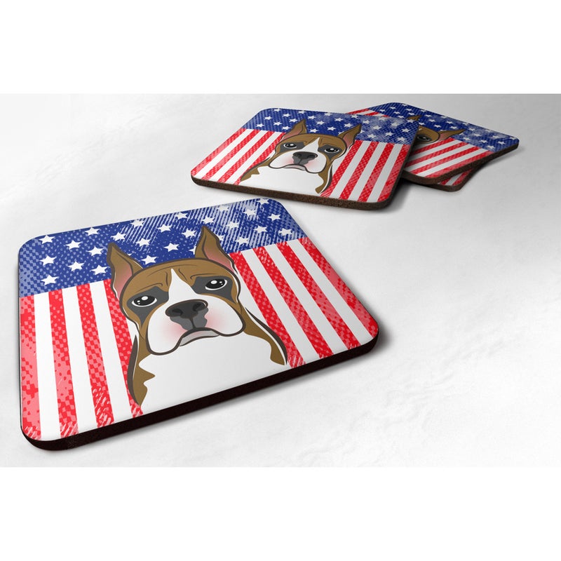 Caroline's Treasures ""Caroline's Treasures BB2153FC American Flag And Boxer Foam Coaster (Set of 4)  3.5""""  Multicolor""