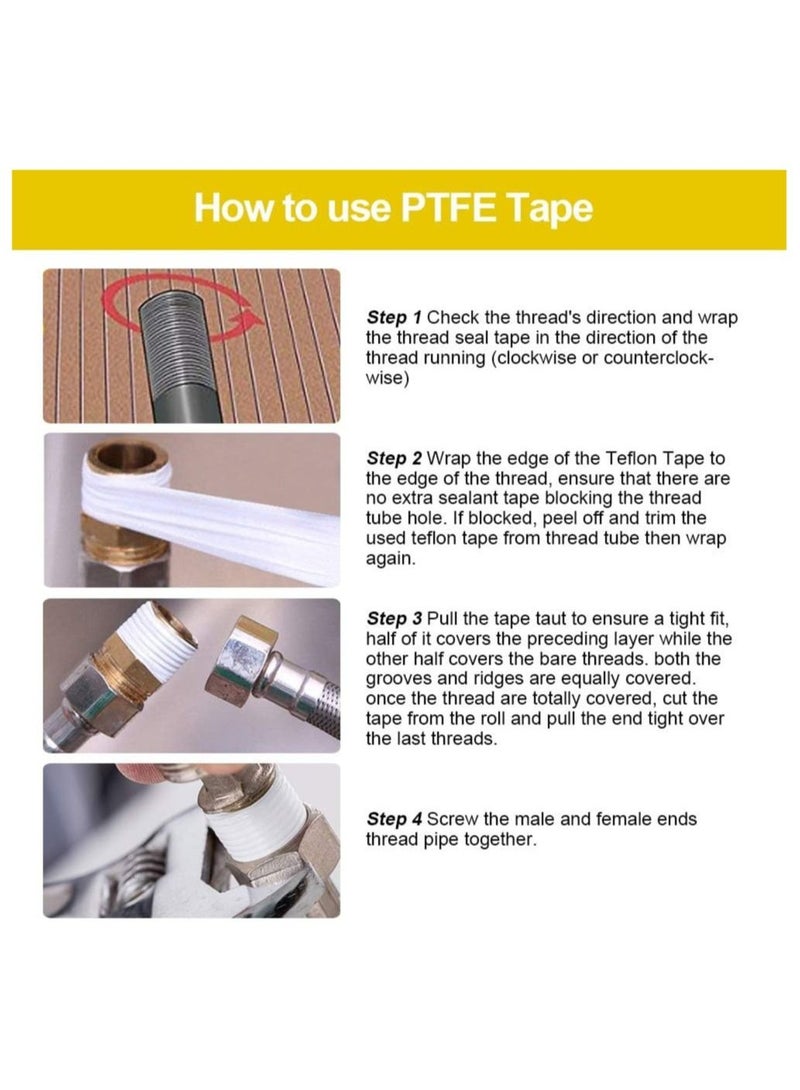 ELTRAZONE Teflon PTFE Thread Seal Tape, 12mm x 0.075mm x 10m, Yellow, Pack of 2, PTFE TAPE2  - Image 4