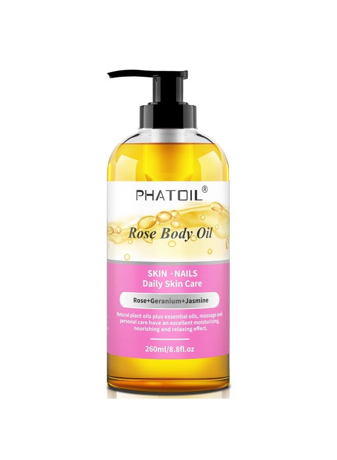 PHATOIL PHATOIL Rose Body Oil with Pump, 260 ml (8.8 fl.oz) Premium Quality Massage Oil for All Skin Types, Blends of Natural Plant Oils and Essential Oils, Rose Oil Scented Body Oils for Women and Men - Image 1