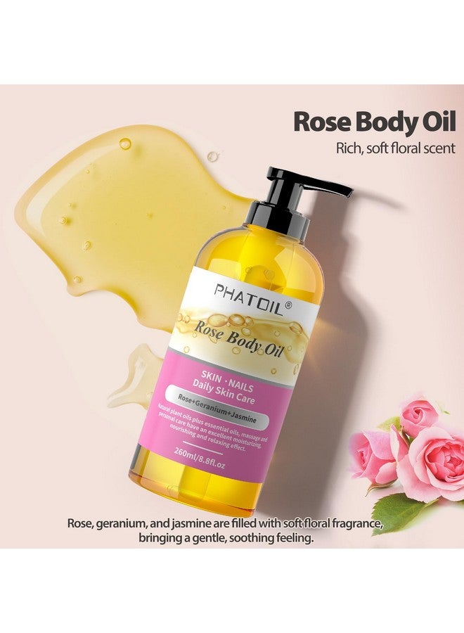 PHATOIL PHATOIL Rose Body Oil with Pump, 260 ml (8.8 fl.oz) Premium Quality Massage Oil for All Skin Types, Blends of Natural Plant Oils and Essential Oils, Rose Oil Scented Body Oils for Women and Men - Image 2
