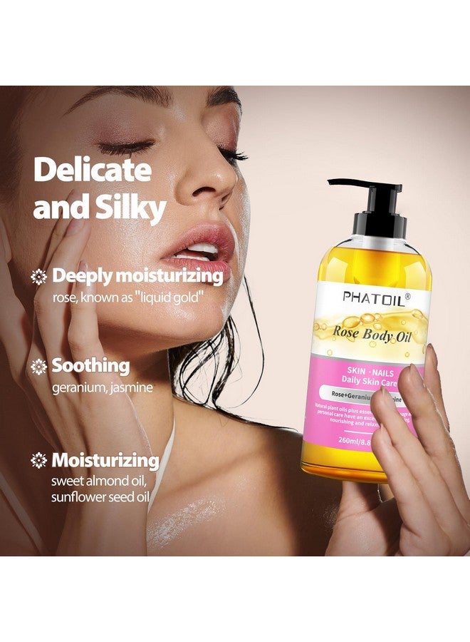 PHATOIL PHATOIL Rose Body Oil with Pump, 260 ml (8.8 fl.oz) Premium Quality Massage Oil for All Skin Types, Blends of Natural Plant Oils and Essential Oils, Rose Oil Scented Body Oils for Women and Men - Image 3