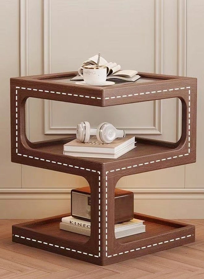 فاشون هوم طاولة جانبية خشبية عصرية بتصميم تخزين مفتوح من 3 طبقات وإضاءة مدمجة، طاولة جانبية مربعة صغيرة الحجم لغرفة المعيشة وغرفة النوم، طاولة أنيقة بجانب السرير/الأريكة بلمسة نهائية ناعمة وهيكل موفر للمساحة، مثالية للديكور المنزلي والاستخدام اليومي، المقاس: 35 × 35 × 50 سم - Image 4