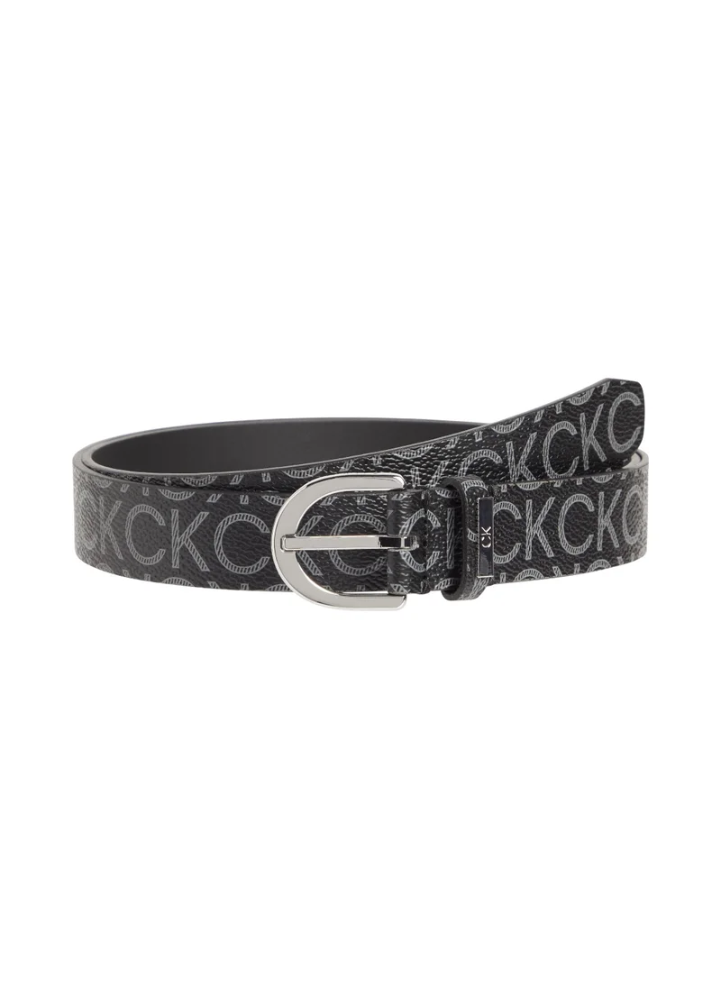 CALVIN KLEIN Women's Monogram Round Belt - 25mm - Leather, Black