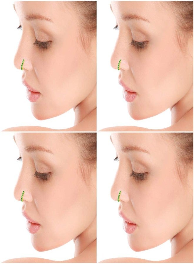 MEENAZ Nath Nose Ring Press pin for Women Girls Wedding design Traditional American diamond Jewellery Clip on Pressing Type Without Piercing Crystal Gold Ruby Green AD CZ - NATH COMBO-M168 - Image 2