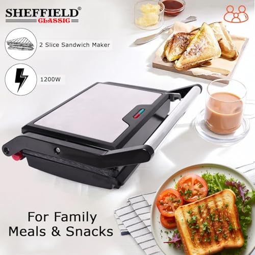 Sheffield Classic Non‑Stick Sandwich Grill & Toaster | 180° Open Griller with Fixed Grill Plates | Adjustable Height Control & LED Indicator | Best For Gifting - Image 5