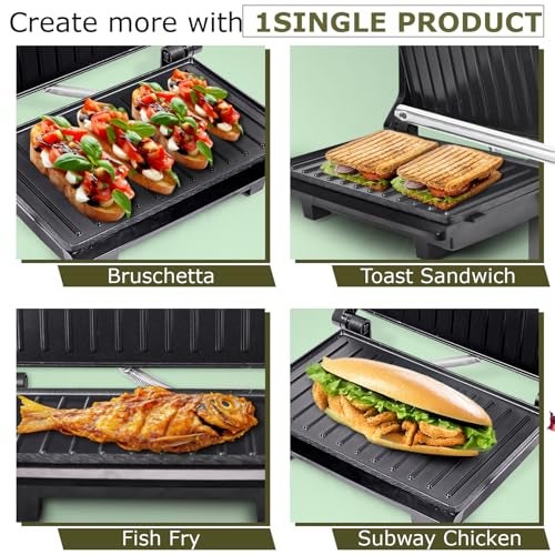 Sheffield Classic Non‑Stick Sandwich Grill & Toaster | 180° Open Griller with Fixed Grill Plates | Adjustable Height Control & LED Indicator | Best For Gifting - Image 3
