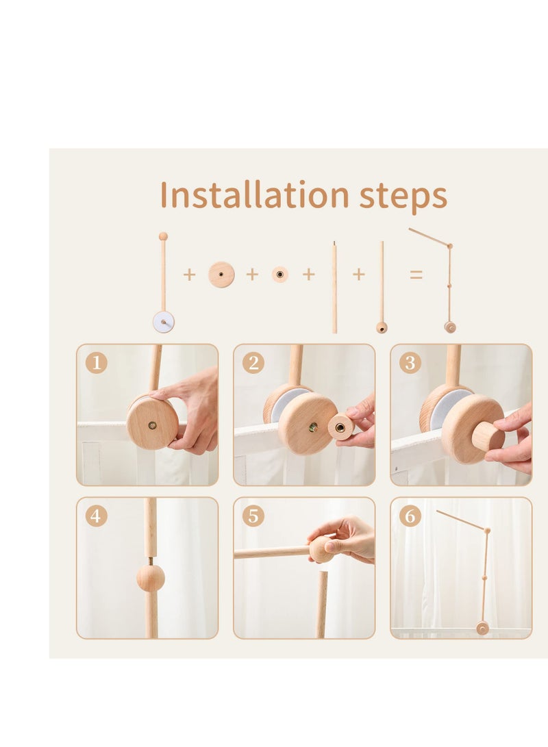 Excefore ذراع حامل موبايل للأطفال مع علبة موسيقى دوارة، 30 بوصة شماعات من خشب الزان، ملحق مقاوم للزلق، مناسب لتزيين غرفة الرضع للبنات والأولاد - Image 4