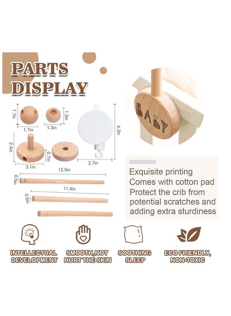 Excefore ذراع حامل موبايل للأطفال مع علبة موسيقى دوارة، 30 بوصة شماعات من خشب الزان، ملحق مقاوم للزلق، مناسب لتزيين غرفة الرضع للبنات والأولاد - Image 3