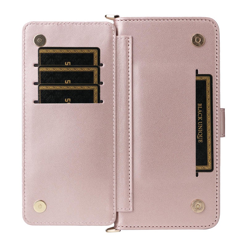 erorex For ZTE nubia Neo 3 GT 5G Multifunctional 6-Card Slots Leather Phone Case with Wrist Strap(Pink) - Image 5