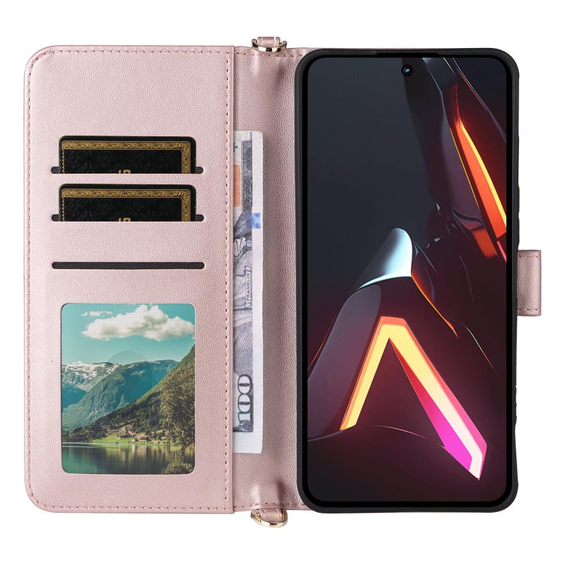erorex For ZTE nubia Neo 3 GT 5G Multifunctional 6-Card Slots Leather Phone Case with Wrist Strap(Pink) - Image 4