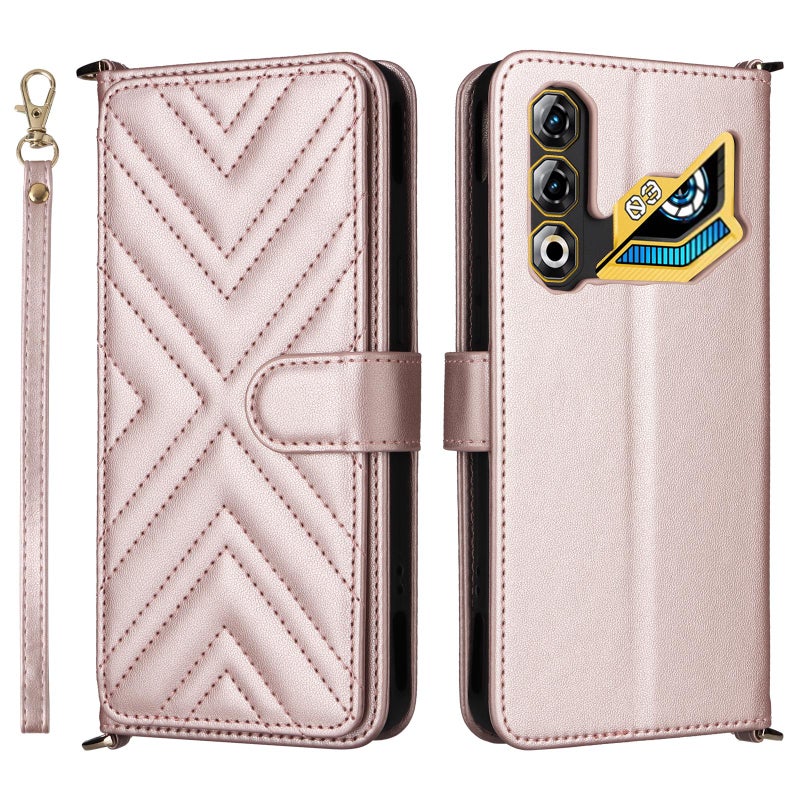 erorex For ZTE nubia Neo 3 GT 5G Multifunctional 6-Card Slots Leather Phone Case with Wrist Strap(Pink) - Image 1