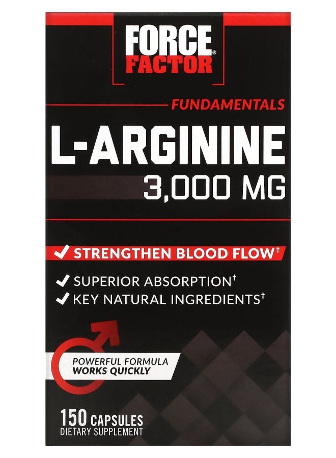 Force Factor L-Arginine 3000 mg 150 Capsules (600 mg per Capsule)