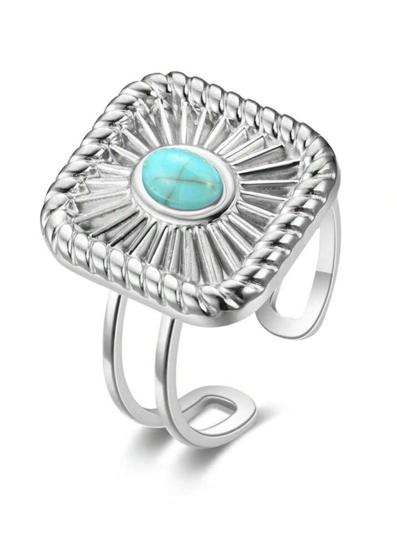 إيكوال خاتم نسائي من الاستانلس ستيل باللون الفضي انيق وعصري بمقاس موحد - Image 2