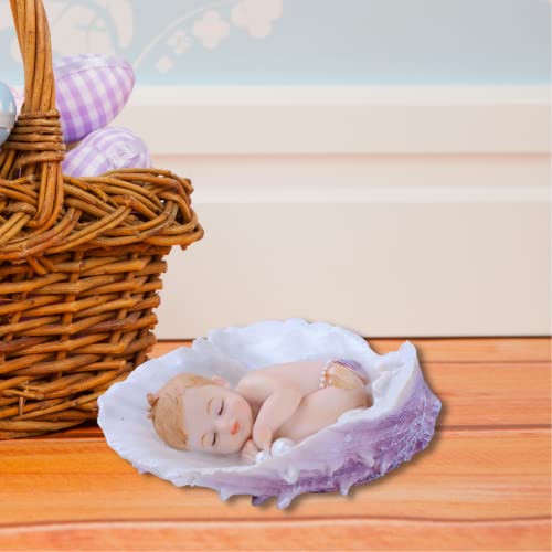 Comfy Hour Sweet Newborn in Peace Collection Sleeping Baby in Seashell, Polyresin Figurine Decorated with Pearls, 4"(L) x 2"(H) - Image 2