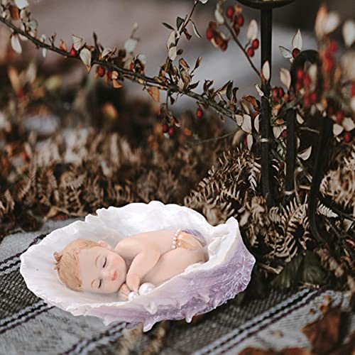 Comfy Hour Sweet Newborn in Peace Collection Sleeping Baby in Seashell, Polyresin Figurine Decorated with Pearls, 4"(L) x 2"(H) - Image 5