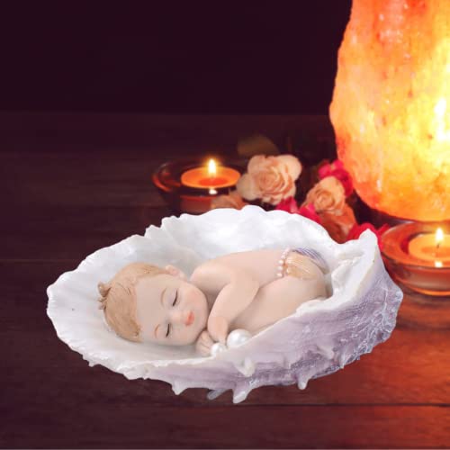 Comfy Hour Sweet Newborn in Peace Collection Sleeping Baby in Seashell, Polyresin Figurine Decorated with Pearls, 4"(L) x 2"(H) - Image 4
