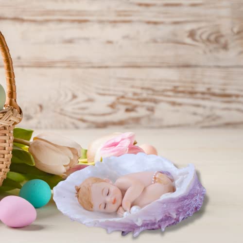 Comfy Hour Sweet Newborn in Peace Collection Sleeping Baby in Seashell, Polyresin Figurine Decorated with Pearls, 4"(L) x 2"(H) - Image 3