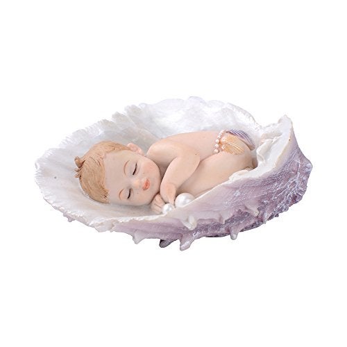Comfy Hour Sweet Newborn in Peace Collection Sleeping Baby in Seashell, Polyresin Figurine Decorated with Pearls, 4"(L) x 2"(H) - Image 1