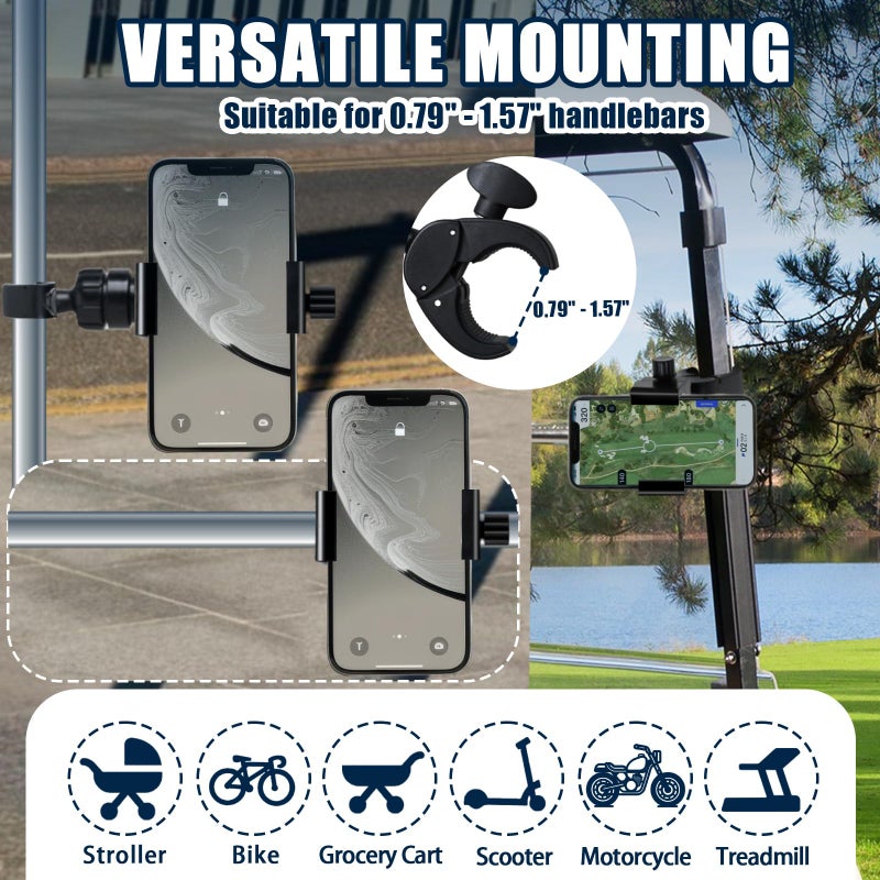 ONEDONE Stroller Phone Holder Universal Phone Holder for Stroller Golf Cart Bike Shopping Carts Scooter Cellphone Mount Horizontal & Vertical Uses Cellphone Clamp Clip - Image 3
