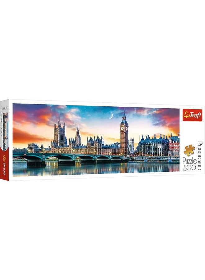 Trefl Panorama Big Ben And Palace Of Westminster, London 500 Piece Jigsaw Puzzle Red 26"X9" Print, Diy Puzzle, Creative Fun, Classic Puzzle For Adults And Children From 10 Years Old - Image 1