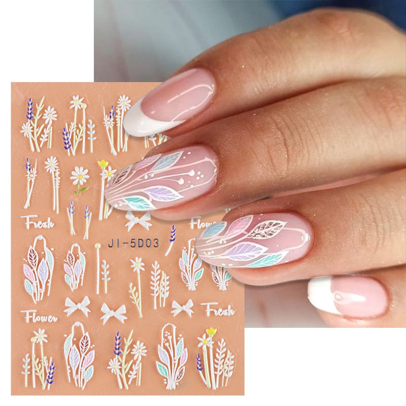 Nail Art 5D Three-Dimensional Adhesive Stickers Ins Summer Two-Color Love Fresh Pink Small Flower Relief Stickers - Image 4