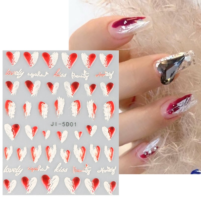 Nail Art 5D Three-Dimensional Adhesive Stickers Ins Summer Two-Color Love Fresh Pink Small Flower Relief Stickers - Image 3