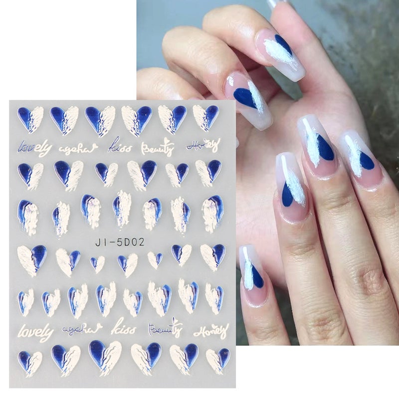 Nail Art 5D Three-Dimensional Adhesive Stickers Ins Summer Two-Color Love Fresh Pink Small Flower Relief Stickers - Image 1