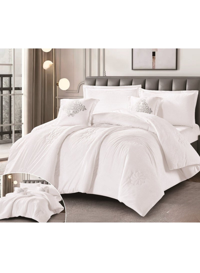 SMART HOME Double-sided winter Comforter (velvet and faux fur) with shiny jacquard patterns –6-piece Luxurious full double duvet set includes a 250x230 cm duvet cover, a 200x200+30 cm fitted sheet, two 50x75+5 cm pillowcases, and two 45x45+5 cm square pillowcases – Elegant, soft, and warm hotel-style bedding. - Image 1