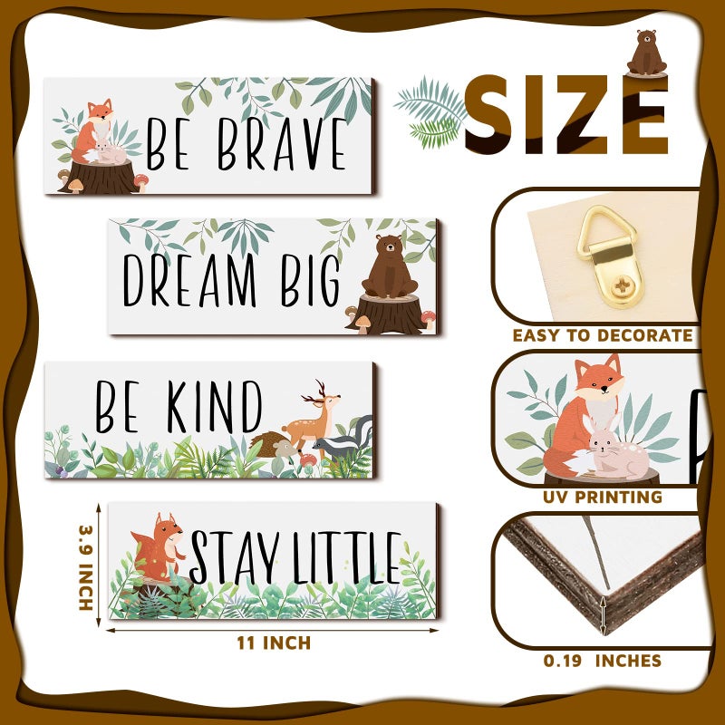Yookeer 4 Pieces Woodland Nursery Decor Baby Safari Nursery Decor Kids Cute Jungle Animal Room Decor Nursery Decorations For Baby Boy Bedroom Toddler Room 11X 3.9 Inches (White Background ) - Image 3