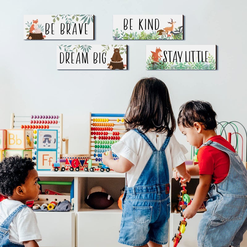 Yookeer 4 Pieces Woodland Nursery Decor Baby Safari Nursery Decor Kids Cute Jungle Animal Room Decor Nursery Decorations For Baby Boy Bedroom Toddler Room 11X 3.9 Inches (White Background ) - Image 5