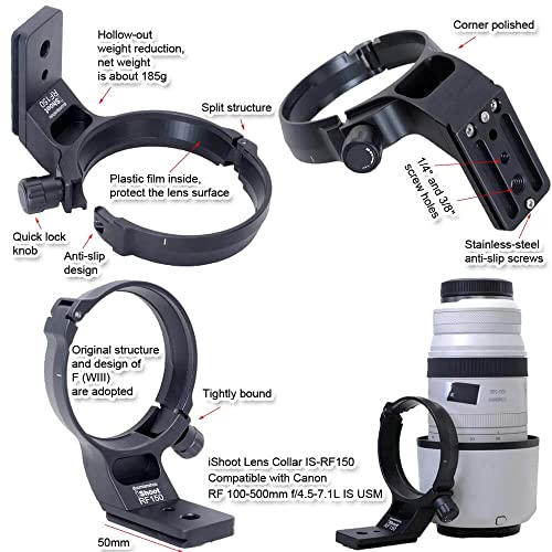 iShoot Metal Lens Collar Tripod Mount Ring Compatible with Canon RF 100-500mm f/4.5-7.1L is USM, Lens Support Holder Bracket Bottom is Arca-Swiss Fit Quick Release Plate Dovetail Groove - Image 3