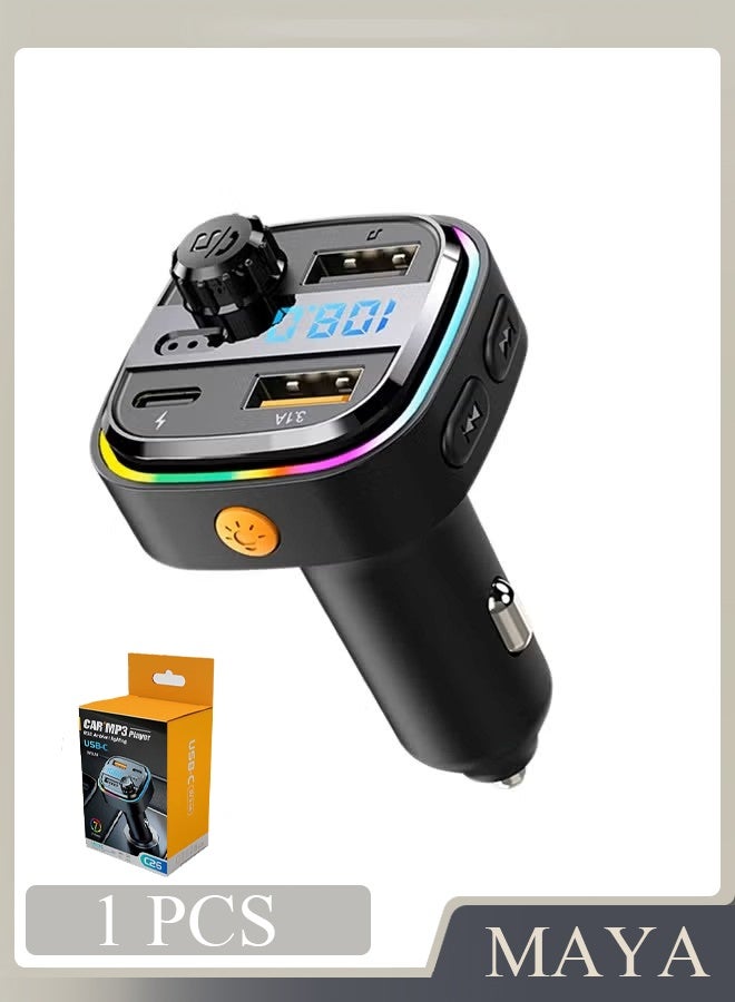 Car Bluetooth Adapter, FM Transmitter Bluetooth 5.0, Audio Receiver Car Charger MP3 Player, LED Display Hands-Free Calling, Light Switch, HiFi Bass Sound, Fast Charging - Image 1
