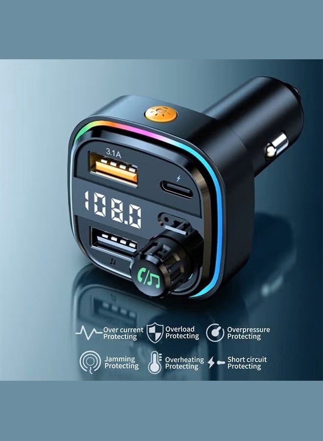 Car Bluetooth Adapter, FM Transmitter Bluetooth 5.0, Audio Receiver Car Charger MP3 Player, LED Display Hands-Free Calling, Light Switch, HiFi Bass Sound, Fast Charging - Image 4