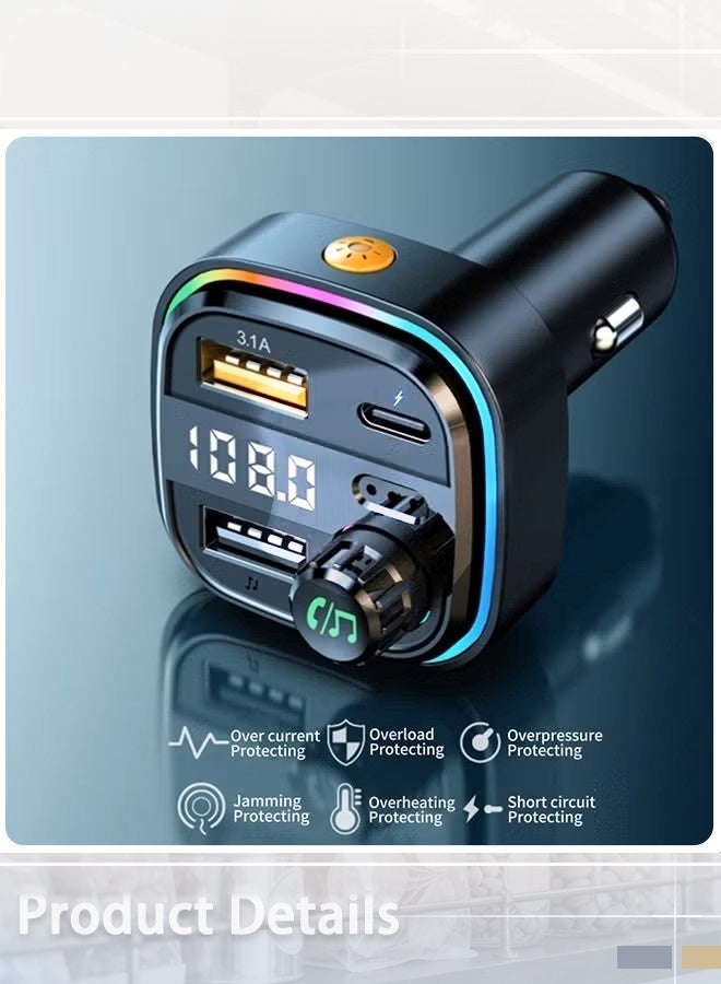 Car Bluetooth Adapter, FM Transmitter Bluetooth 5.0, Audio Receiver Car Charger MP3 Player, LED Display Hands-Free Calling, Light Switch, HiFi Bass Sound, Fast Charging - Image 2